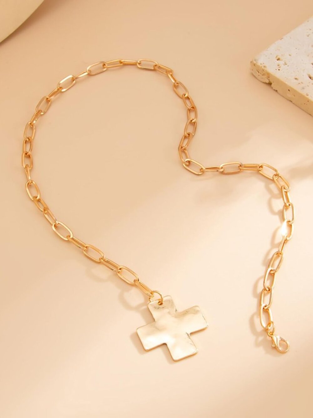 Chunky Gold Cross Necklace for Women, Trendy Layered Pearl Cross Pendant Necklac - Picture 5 of 7